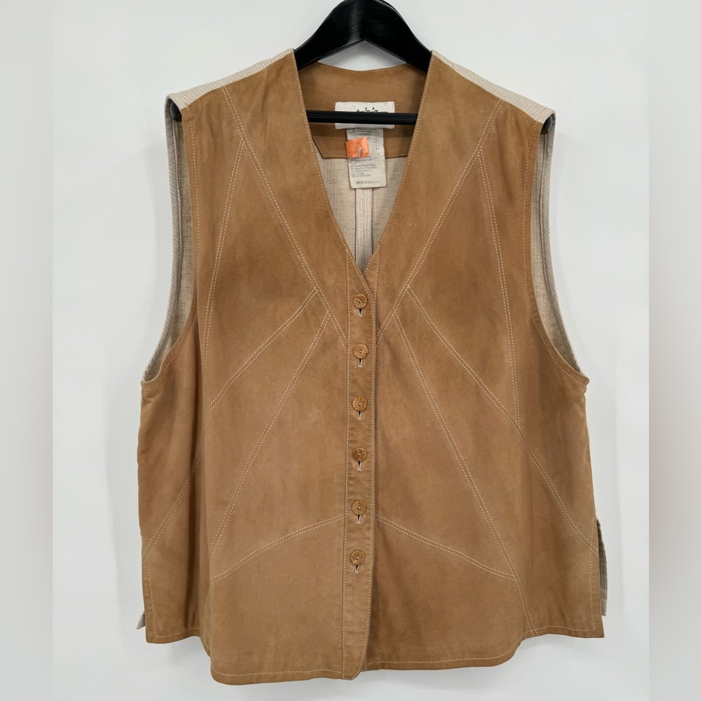 Patrizia S by Mondi Vintage Leather andβ Linen Vest size 14 US made Germany